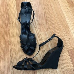 MaxMara SportMax Black Leather Wedge Sandal Size 8